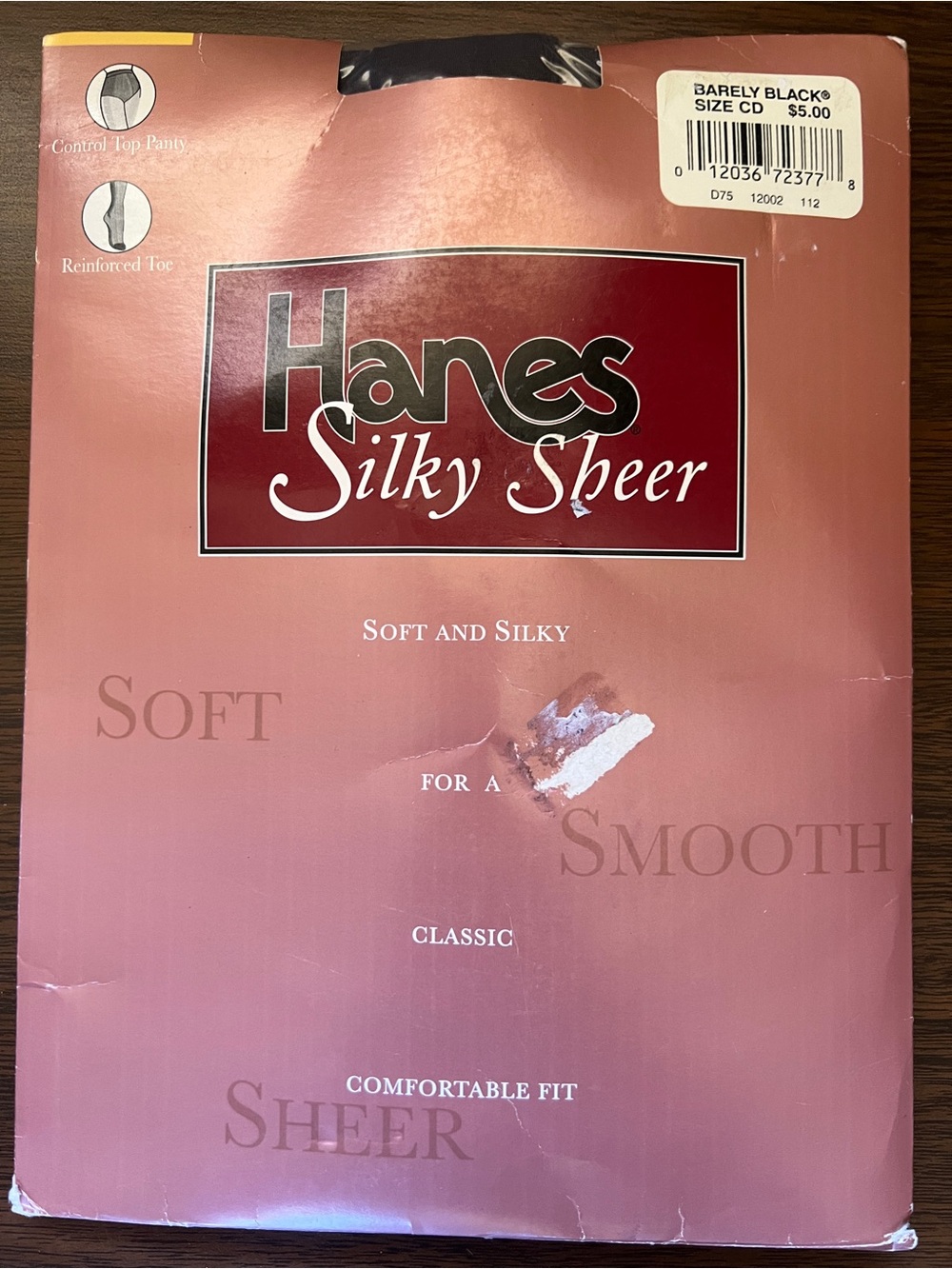 NWT- Vintage 2001 Hanes Silky Sheer Pantyhose in Barely Black - Size CD